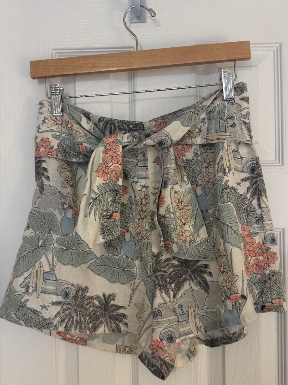 100% Linen Tropical Tie Shorts